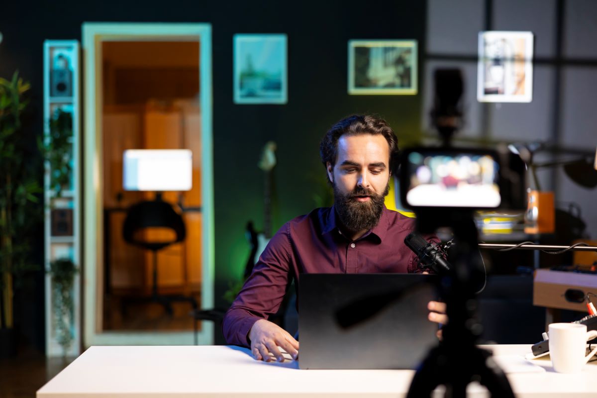 Filmmaker hosting a remote video audition via laptop