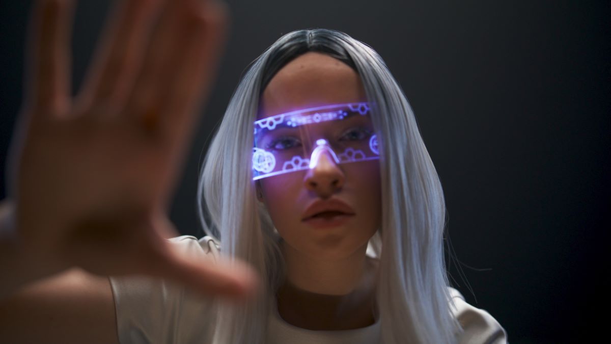 Futuristic Film Director Using AR Glasses on Virtual Production Stage